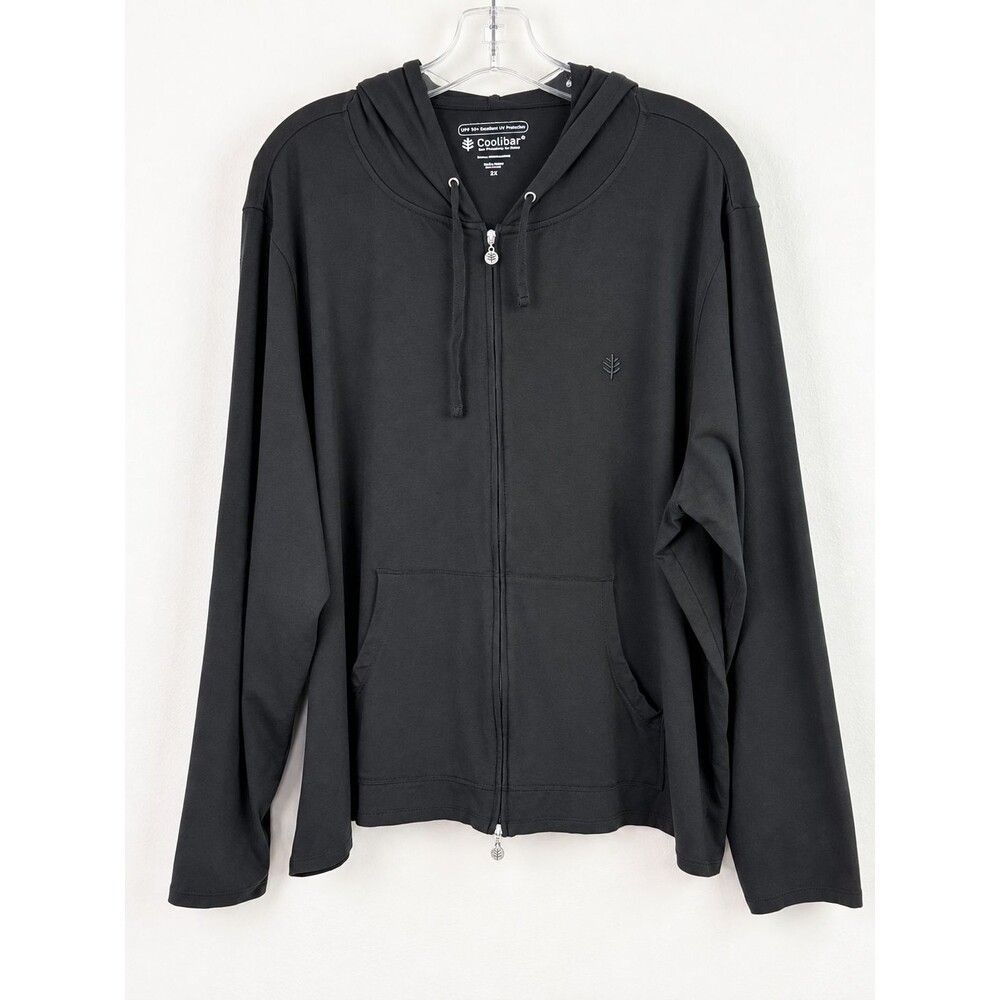 Coolibar Black UPF 50+ Full Zip Hoodie Size 2X Bamboo Cotton Sun Protection